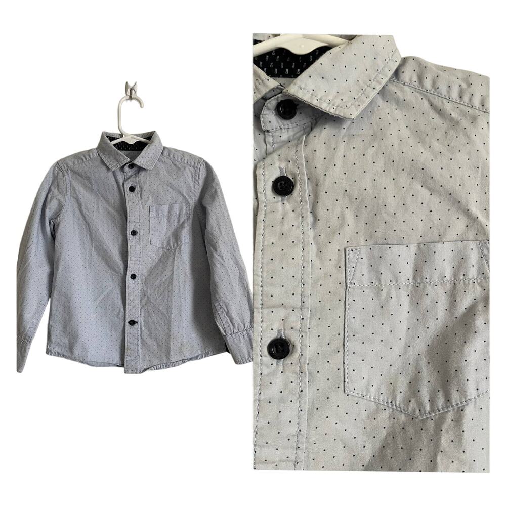 Chalk Couture blue cotton button up long sleeve shirt collar pocket 3-4 yrs.